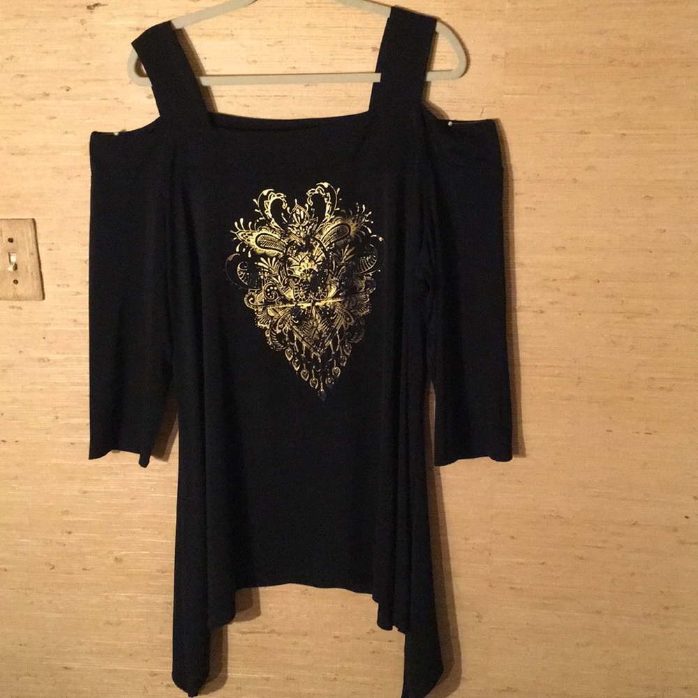 Womens Midnight Velvet High/low off shoulder tunic